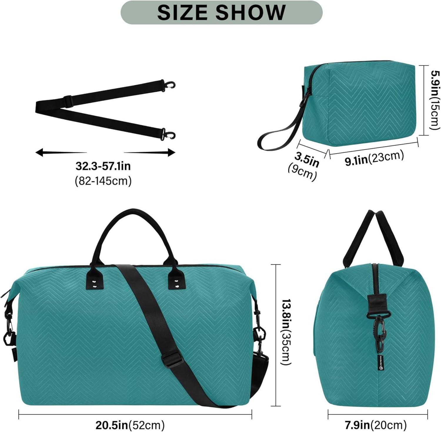 トラベルバッグ ダッフル&amp;メイクアップポーチ 2個セット、デザイン レディース オーバーナイトキャリーオンバッグ 無地 ダー