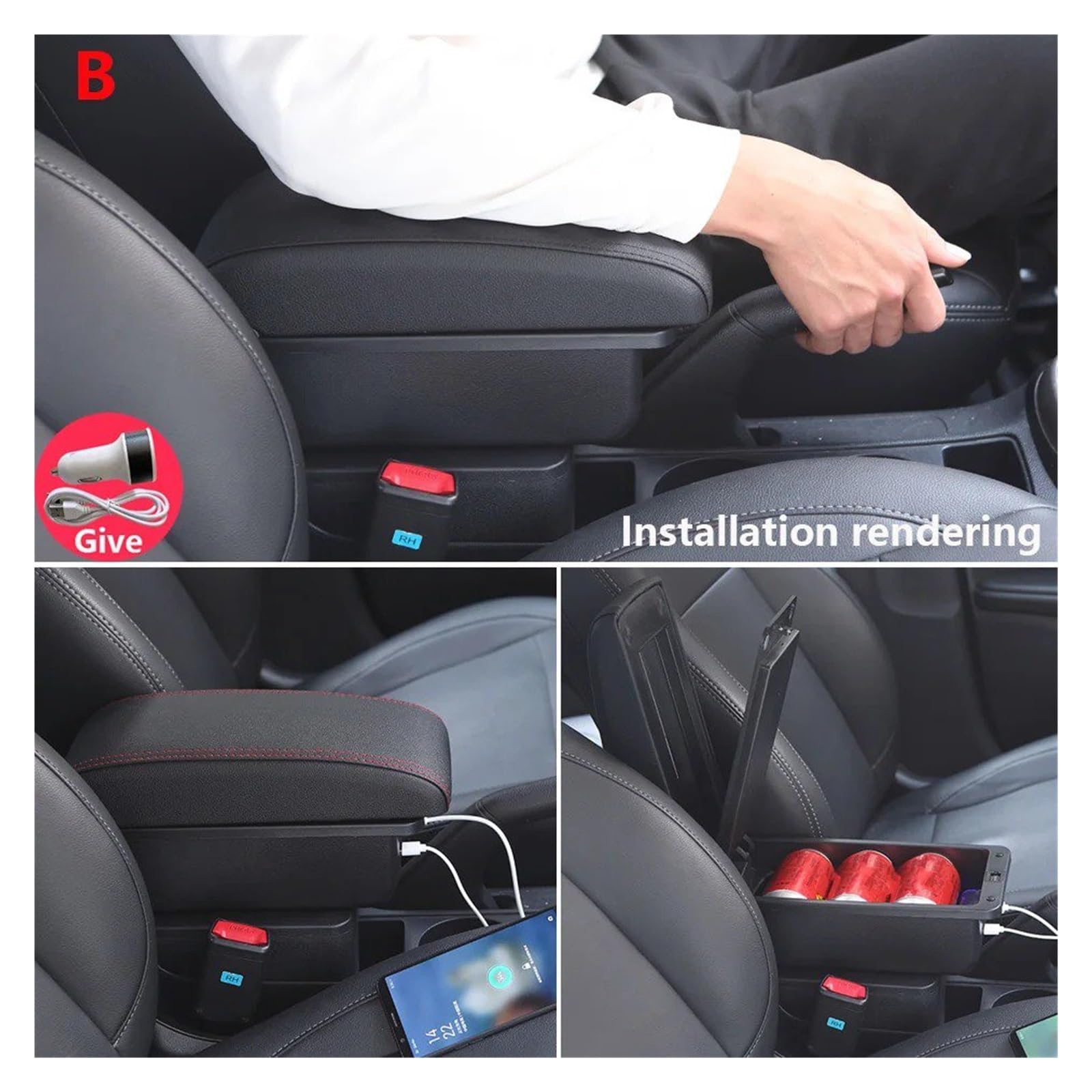 pour Peugeot 2008 208 2019-2022 2023 2024 2025 Accoudoir Voiture Pièces Rénovation Détails Intérieurs Accessoires Boîte Rangement Accoudoir Central(C Black Red NO USB)