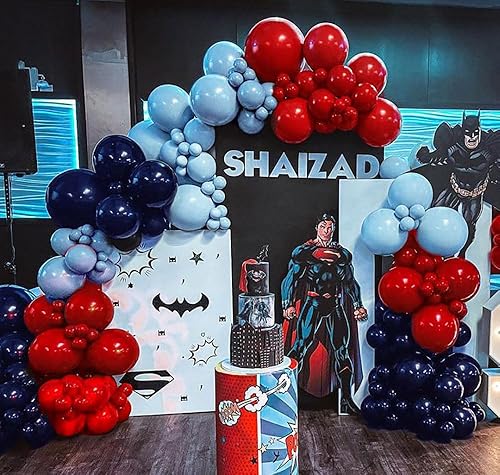 Miniatura 4 de Guirnalda de globos azul marino y rojo de doble relleno, globo azul macarrón rojo real, kit de arco de globos de látex rojo de alta calidad para