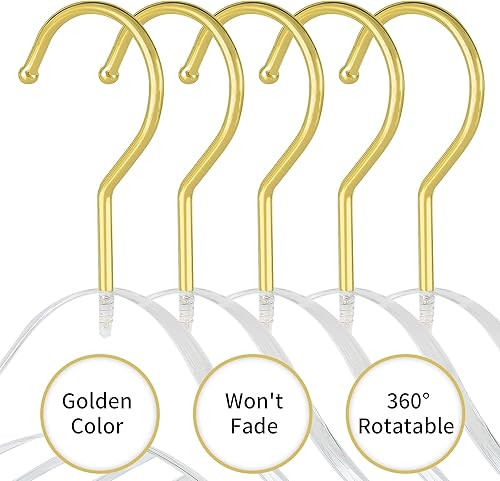 Miniatura 6 de Paquete de 15 perchas de acrílico transparente de alta calidad, acabado transparente y dorado