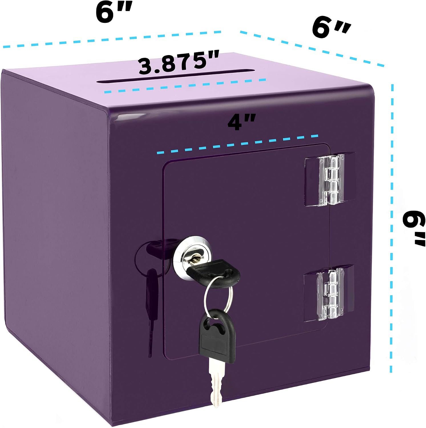 AdirOffice Acrylic Ballot Box Donation Box with Easy Open Rear Door - Durable Acrylic Box with Lock - Ideal For Voting, Charity & Suggestion Collection (6 x 6 x 6", Purple)