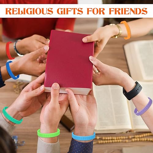 Miniatura 5 de Jerify 200 pulseras de silicona con texto en inglés "Jesus Loves You", pulseras cristianas a granel con versículos bíblicos, pulseras de goma