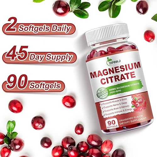 Miniatura 6 de Citrato de magnesio 400 mg, suplemento de citrato de magnesio de alta absorción con vitamina D3, vitamina B6 y extracto de arándano, músculo y hueso