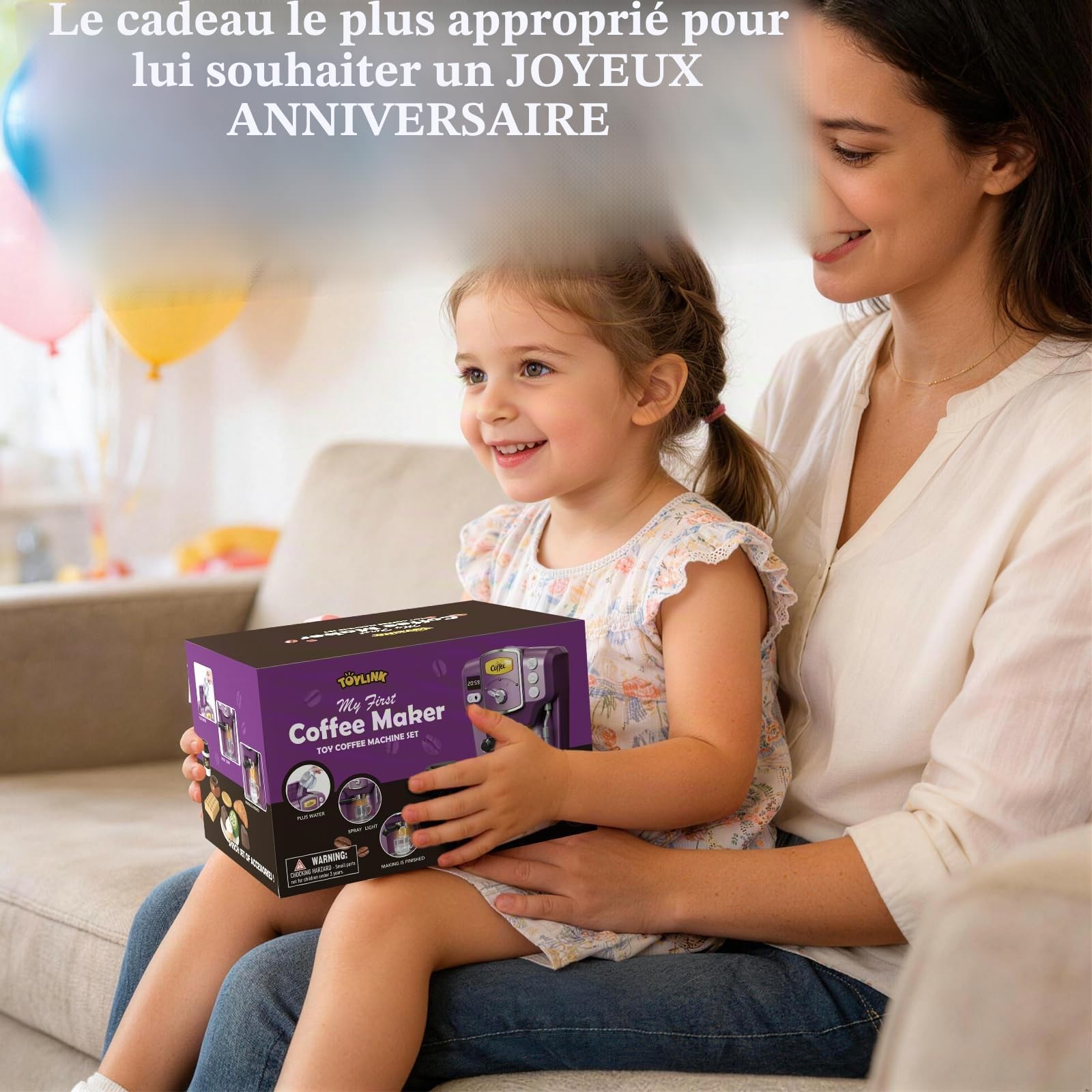 Machine à Café pour Enfants avec Son & Lumière & Fonction Eau & Desserts Imités - Jouet de Jeu de Rôle - Cadeau d'anniversaire pour Filles et Garçons à partir de 3 Ans