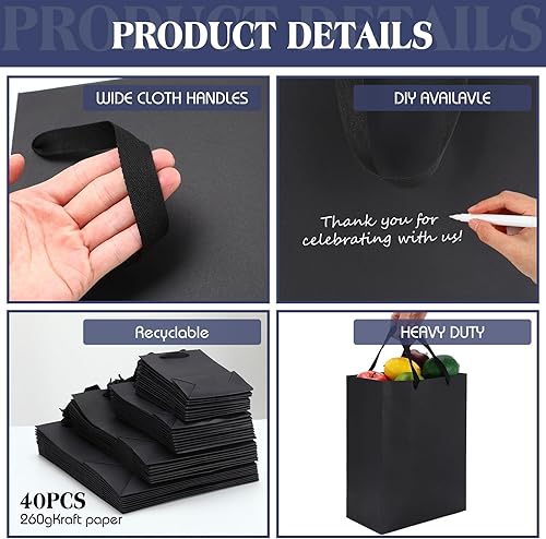 Miniatura 55 de PerKoop Paquete de 40 bolsas de regalo de Navidad de papel kraft con asas, 4 tamaños, envoltura de regalo, bolsas de compras de postres para regalos