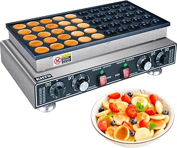 KHTD Mini Pancake Maker Machine, 50PCS Electric Nonstick Dutch Pancake Maker 110V 1600W, Commercial Muffin Maker with 2 Thermostats & 2 Timers Separate Control for Home Restaurant 12"D21"W7"H