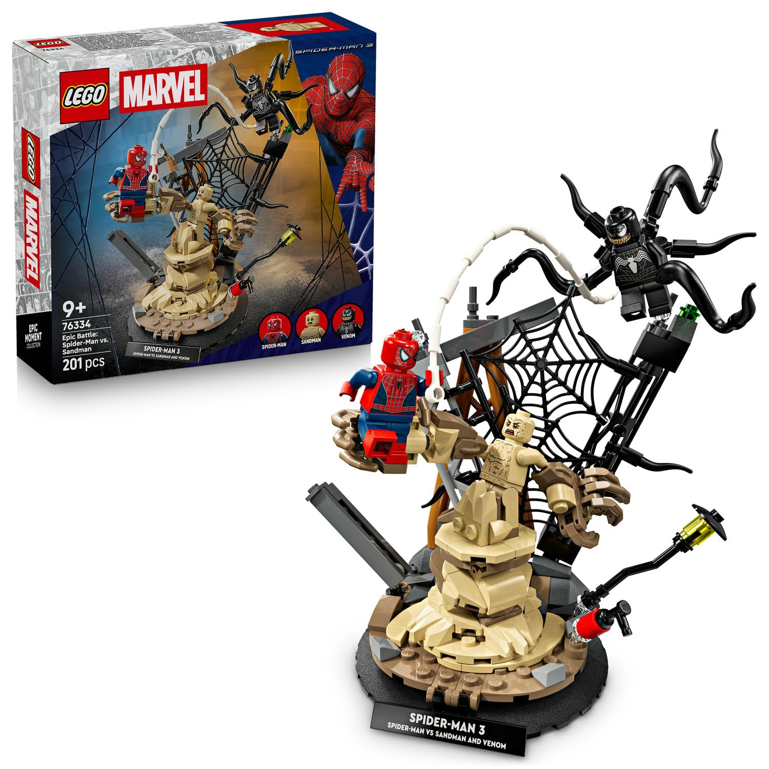LEGO Marvel Efsanevi Savaş: Örümcek Adam, Kum Adam’a Karşı 76334-9 Yaş Üzeri Çocuklar için Örümcek Adam, Venom ve Kum Adam Minifigürleri İçeren Yaratıcı Oyuncak Yapım Seti, Hediye Fikri (201 Parça)