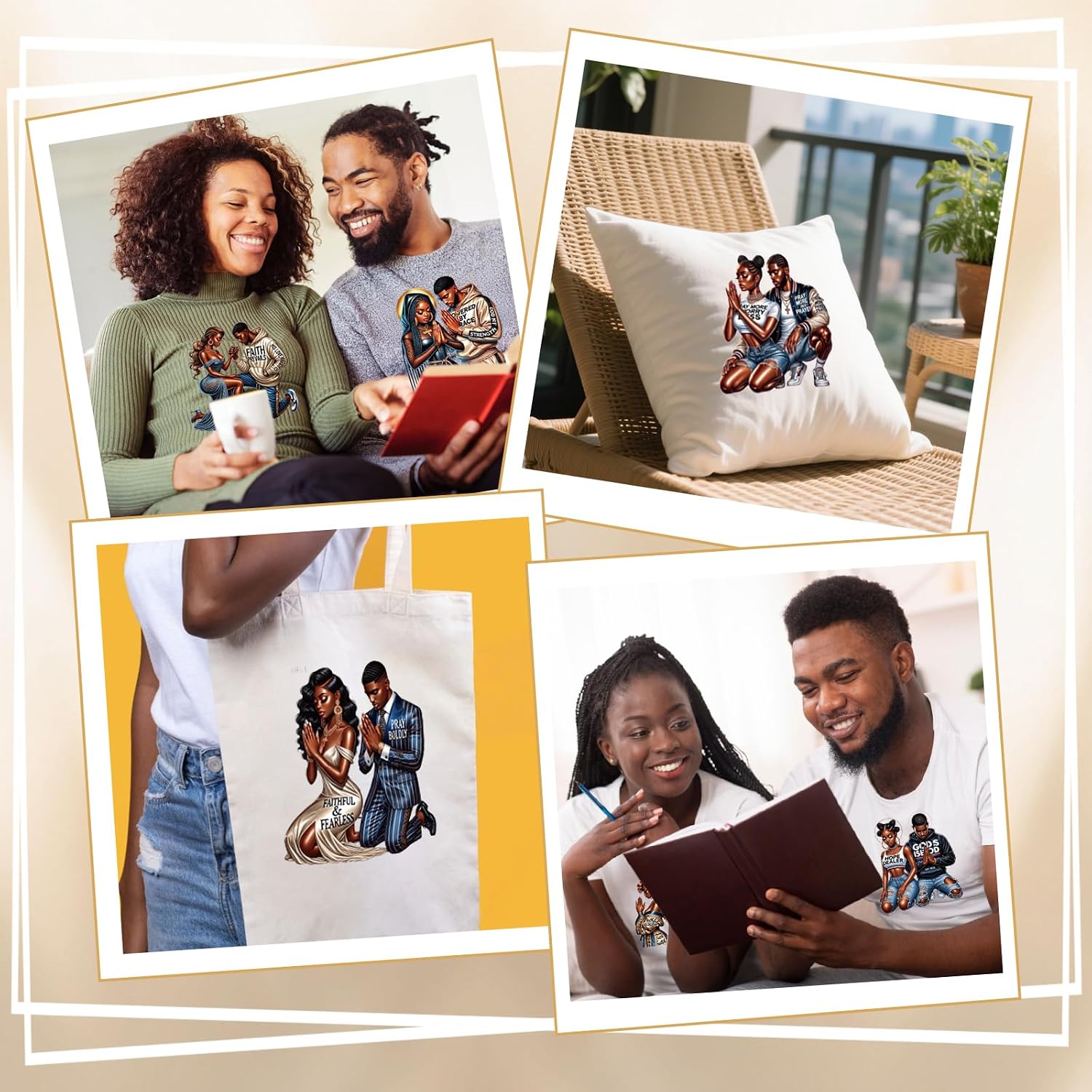Dtf Transfers Ready to Press - 20 Sheets Black Couple Iron on Transfers for T Shirts Stickers, Inspirational Faith Heat Transfer Vinyl Crafts, Christian Iron on Decals for Clothes Bags DIY Designs