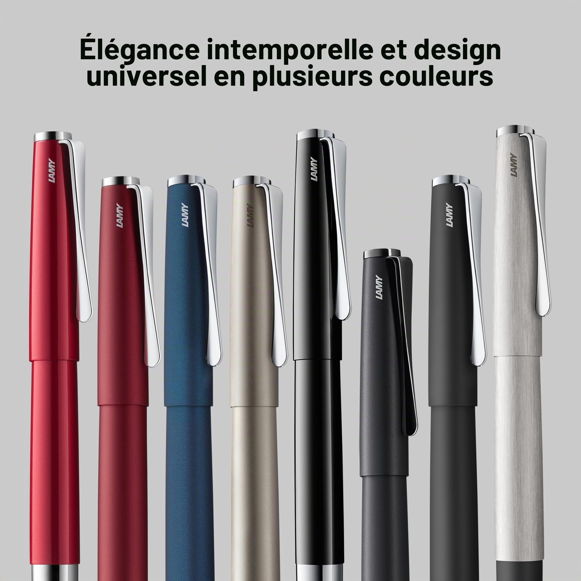 Lamy Studio Dark Brown Stylo plume universel dans un boîtier élégant entièrement en métal avec clip en forme d'hélice et plume en acier de largeur de trait M, cartouche d'encre T10 bleue incluse