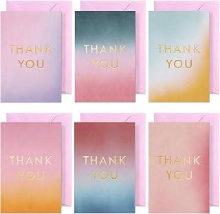 Thank You Cards with Envelopes, 24-Count, 4 x 6-Inch Blank Inside Bulk Thank You Notes, Modern Watercolor Stationery for Weddings, Baby Showers, and Bridal Showers, 6 Gold Foil Designs, Celestial Bloom Collection