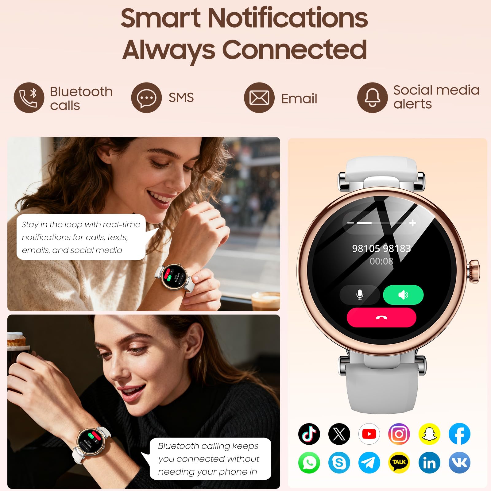 TOZO S8 Zegarek Smart AMOLED dla kobiet i mężczyzn, 1,32" ekran HD, Bluetooth do połączeń i wiadomości, smartwatch z trackerem aktywności, monitor zdrowia i snu, 100+ trybów sportowych, wodoodporny