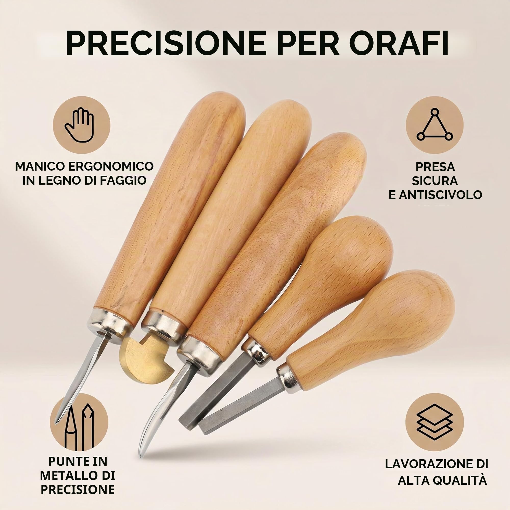Kit di Strumenti per Incastonatura di Pietre - 5 Strumenti Professionali per Gioielli, Incastonature Sicure e Design Unico, Confezionati con Materiale di Qualità Premium