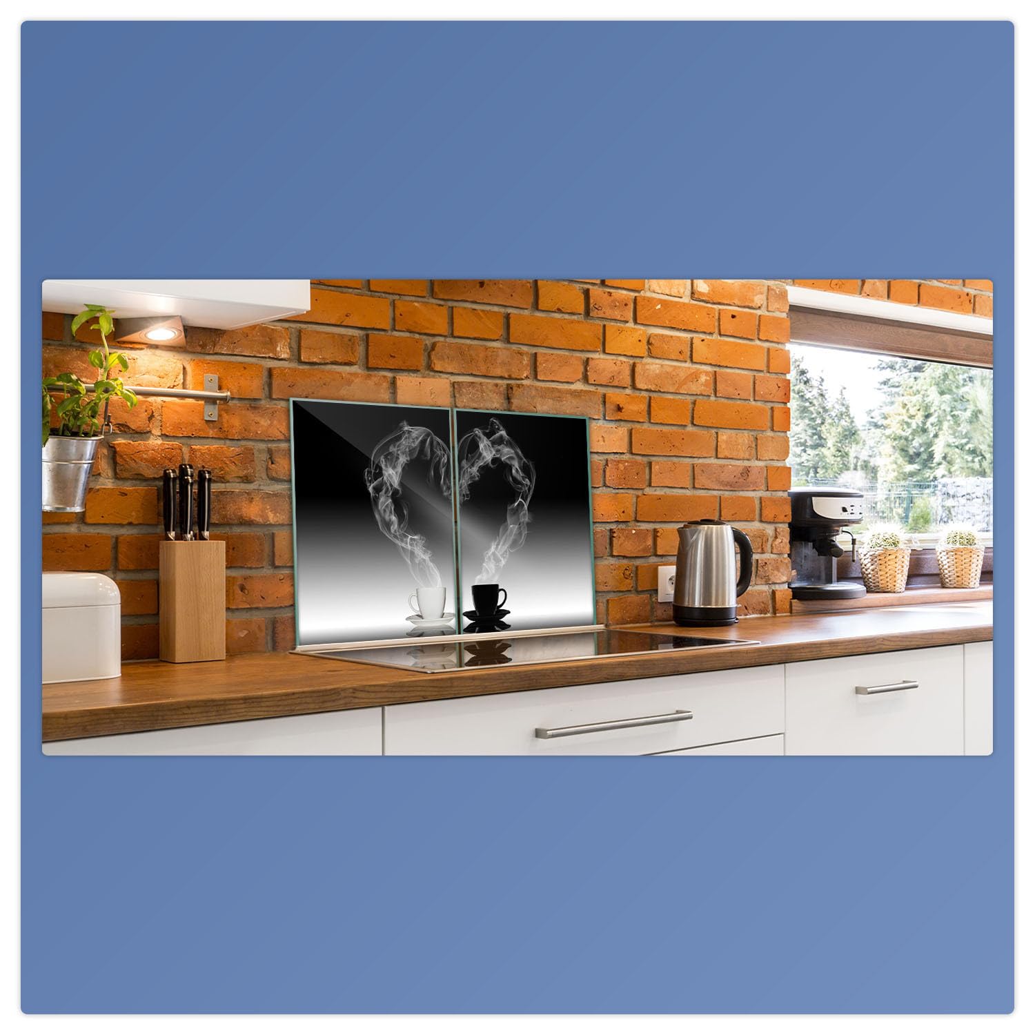 Herdabdeckplatte Abdeckung Ceranfeld Abdeckplatte Schneidebrett 2-Teilig 80x52 Herz Kaffee Schwarz Spritzschutz Glasplatte Ceranfeldabdeckung Herdschutz Sicherheitsglas Glasschneidebrett 2x40x52