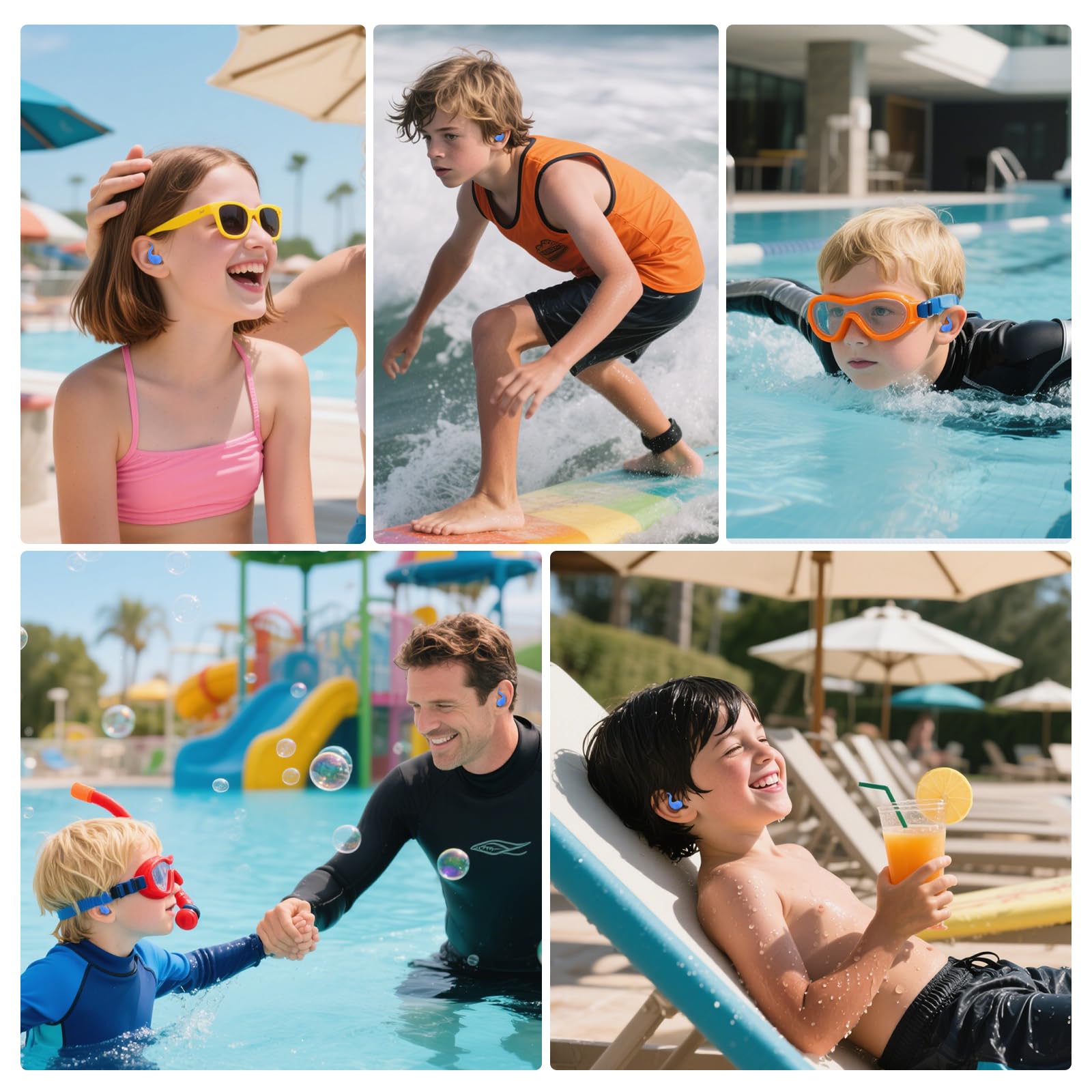 Tappi per le orecchie da nuoto per bambini (4-12 Anni), 4 Paia Tappi Orecchie Piscina in Silicone Riutilizzabili, per doccia, nuoto, surf, snorkeling e altri sport acquatici