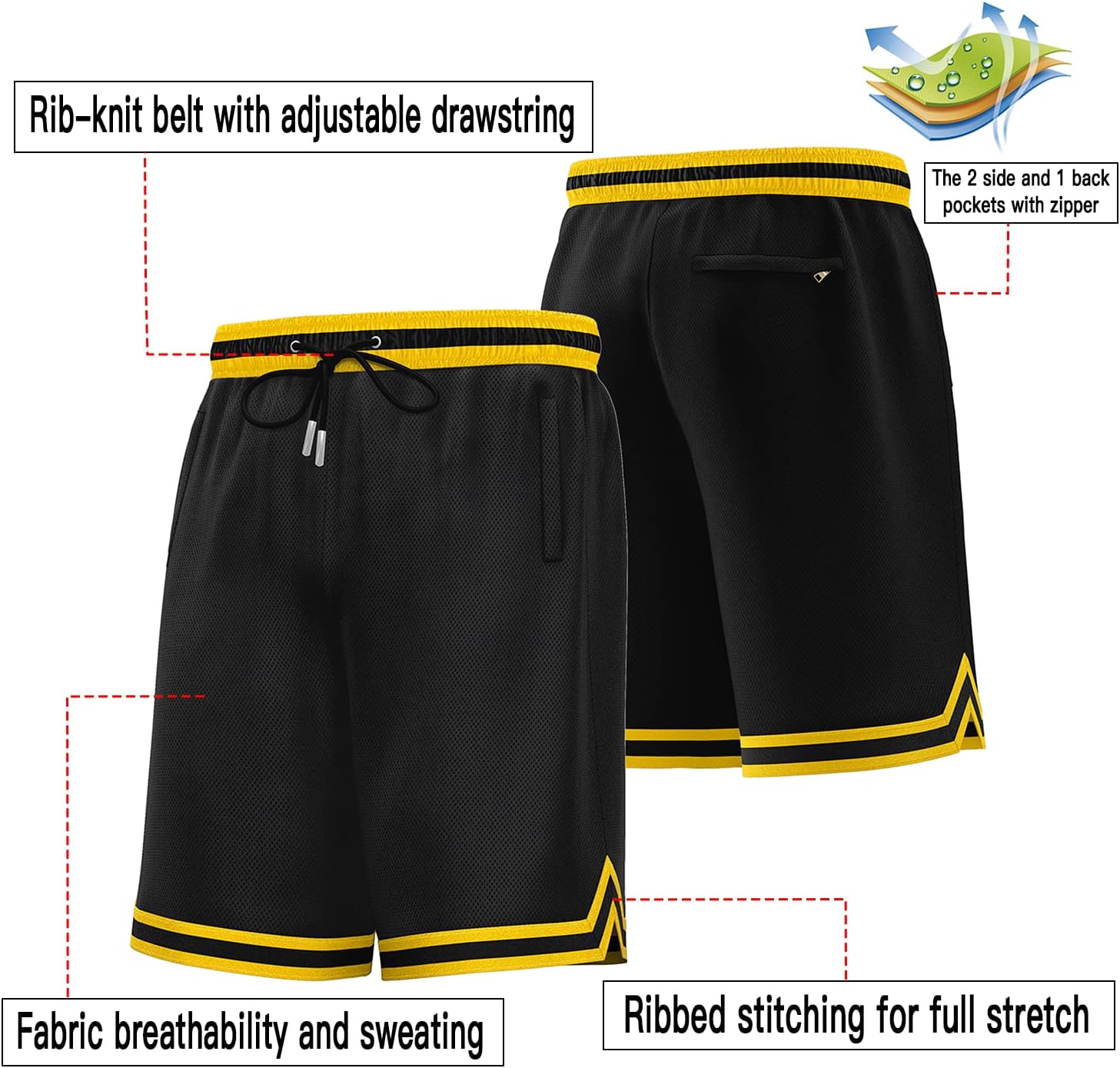 KXK Men’s Mesh Basketball Shorts,Athletic Shorts Gym Running Training Shorts with Pockets