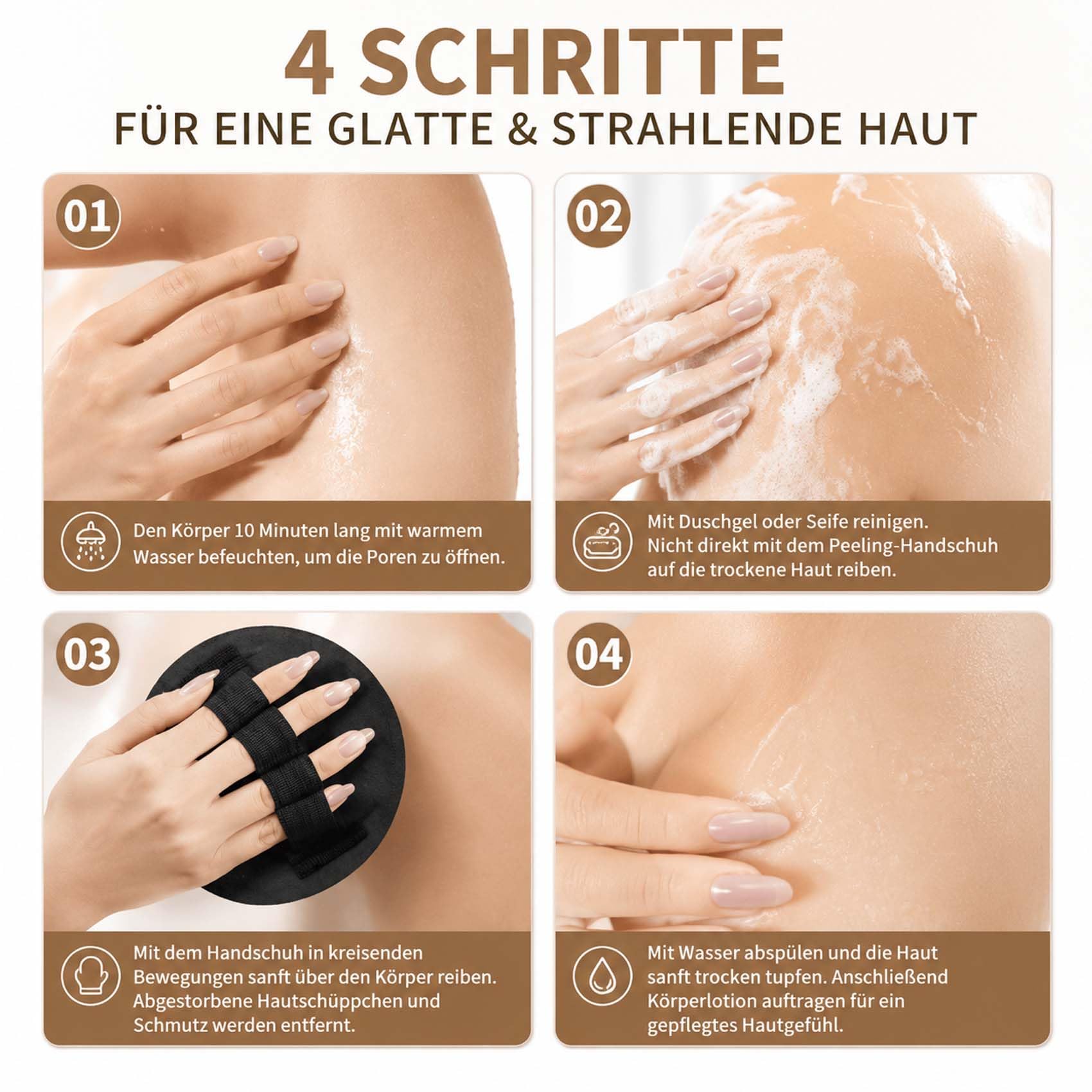 Schmerzfreier Peeling-Handschuh, KöRperpeeling Pad zur Tiefenreinigung, Wiederverwendbarer Badehandschuh für Sanfte Massage & Hautpflege, FüR Alle Hauttypen (8* Schwarz)