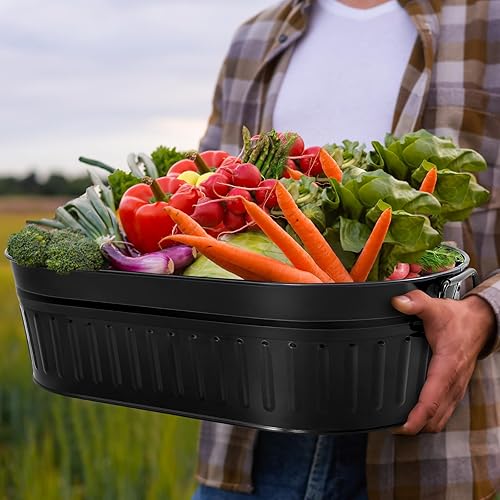 Miniatura 5 de Lallisa 4 cubos de hielo galvanizados de 5.3 galones, bañera de metal galvanizado para bebidas para bebidas, contenedores de metal al aire libre,