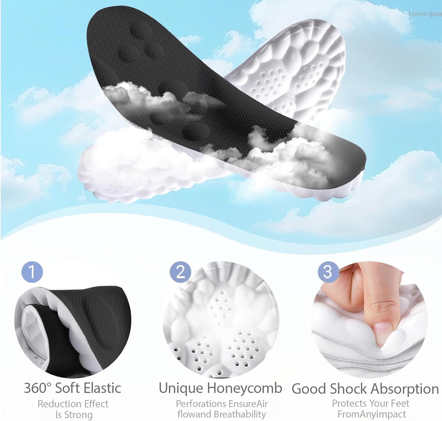 4D Cloud Insoles for Men Memory Foam Cloud Insoles Super Soft Anti-Fatigue, Shock Absorption, Relieve Foot Pain (Black, US 11-13) - Image 3