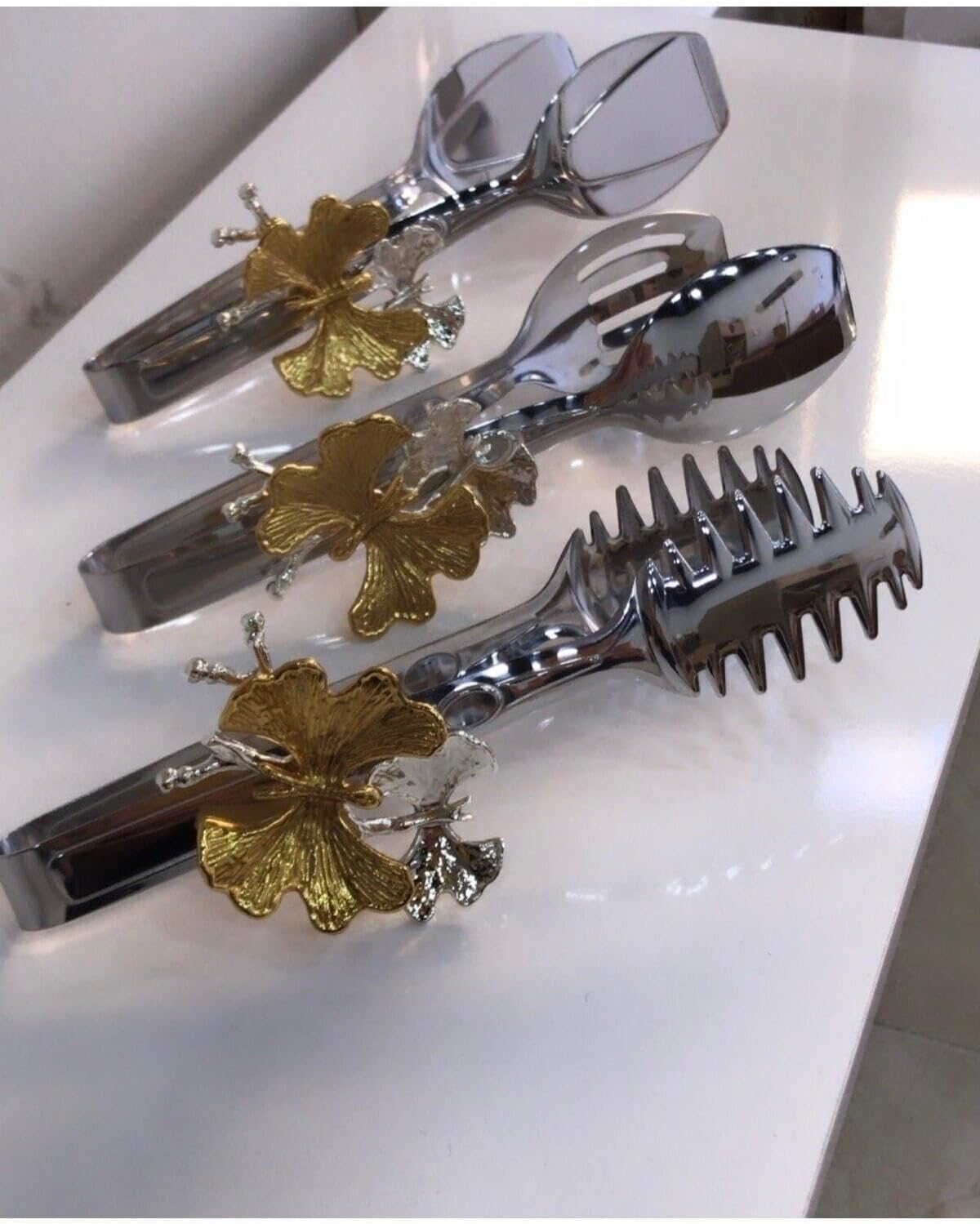 Serving Utensil Set 3-Piece Silver Butterfly Serving Tongs Stainless Steel - Silver