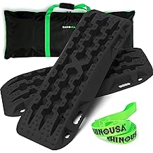 Rhino USA Off-Road Recovery Traction Boards - 2 Pack Ultimate Tire Traction Mountable Mats for 4X4 Vehicles in Sand, Mud &amp; Snow. Heavy Duty Zipper Carry Bag and Leashes Included - (Black)