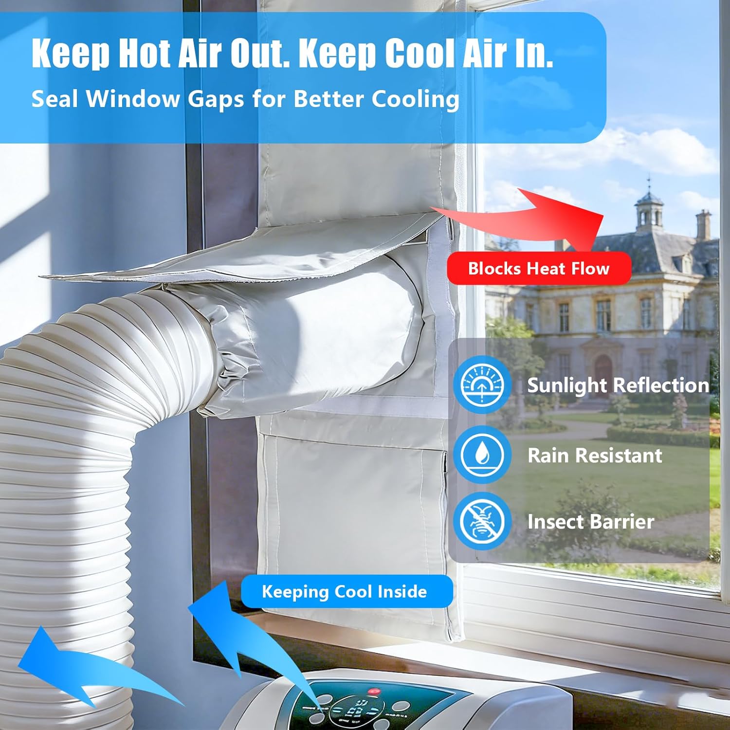 Portable Air Conditioner Window Seal Kit for Sliding Windows Portable AC Window Vent Kit with Dual Hose Openings Trim/Fold-to-Fit (11x91inch / 28x232cm)