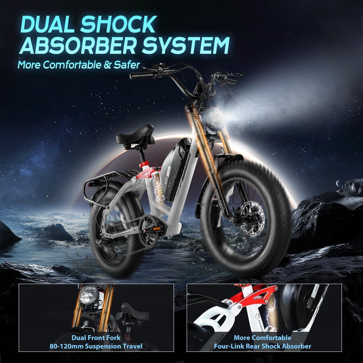 eAhora Luna 2/Terra 2/Luna/Terra Electric Bike for Adults 3000W/1500W Motor 33/31MPH 48V 20/15AH 80+Miles Long Range Ebike, 20"4.0 Fat Tire Full Suspension Dual Hydraulic Disc Brakes Electric Bicycle