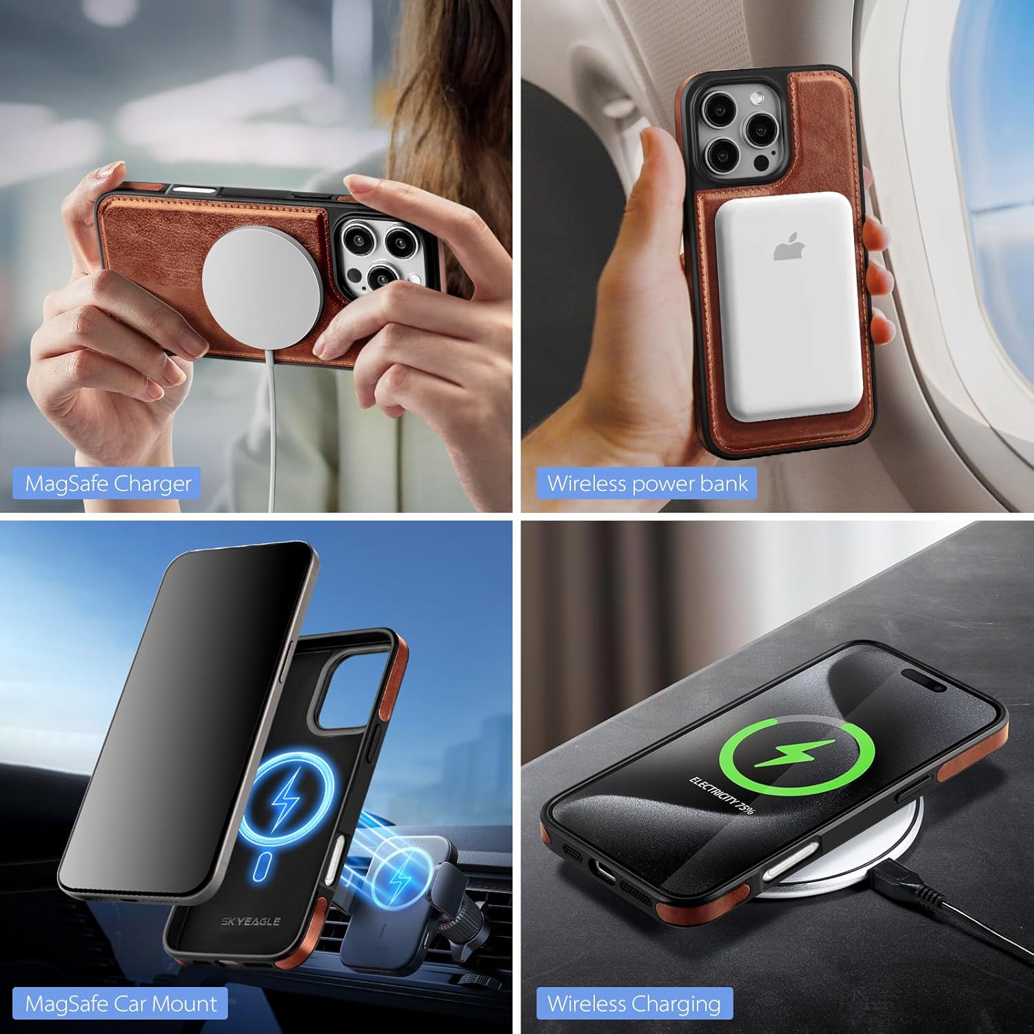 Compatible with Magsafe 2 in 1 Detachable iPhone 16 Pro Wallet Case with Card Holder Women Men,Magnetic PU Leather RFID Blocking Flip Kickstand Credit Slots,for Apple 16 Pro 6.3",Brown - Image 2