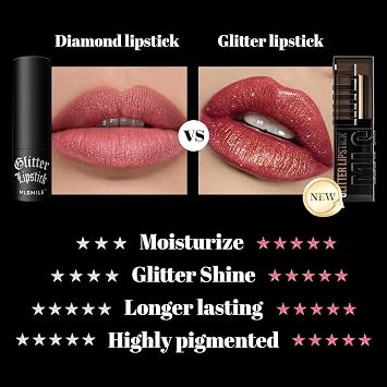 Glitter Lipstick for Women, 3 PCS Long Lasting Shimmer Lipstick Set, Smudgeproof Non-Stick Metallic Lipstick, Glitter Lips Glossy Sparkle Lipstick Makeup Gift for Halloween & Daily Makeup