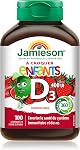 Jamieson Vitamine D3 Mâchable Pour Enfants 400 UI, 100 Comprimés Mâchables, Saveur Fraise, Soutient Des Os Et Dents Sains, Soutien Immunitaire. Sans Couleurs, Saveurs Ou Conservateurs Artificiels