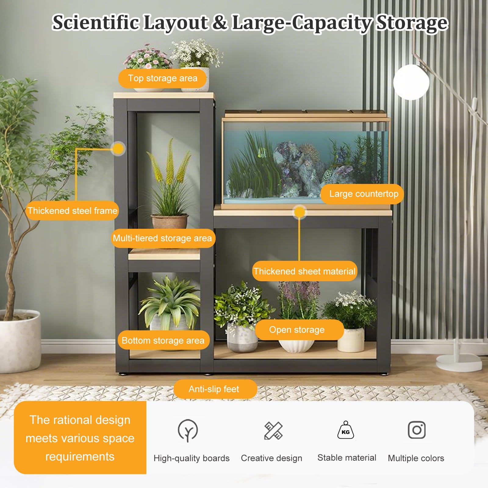 Supporto per Acquario in Legno Massello per 200L Mobile Acquario a Due Ripiani Supporto Robusto per Rettili Scaffale Portaoggetti Multifunzione per Casa Ufficio Studio(White,LxH90x40cm/35x16)