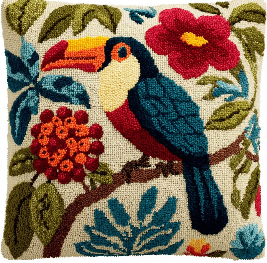 Kitquiver Latch Hook Rug Kits for Adults Jungle Bird DIY Latch Hook Cushion Cross-Stitch Embroidery Cushion Cover for Home Sofa Decoration 17X17 in.