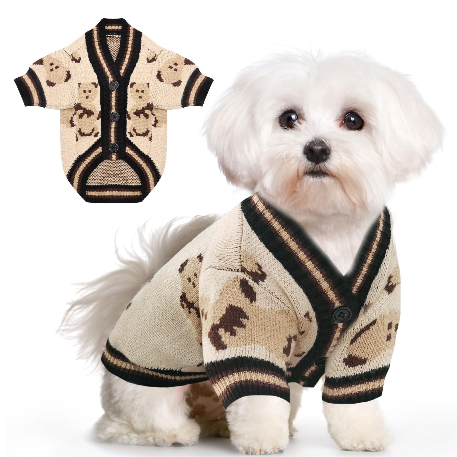 XGDMEIL Small Dog Sweaters Cute Bear Knitted Dog Clothes for Small Medium Dogs Soft Pet Puppy Cat Knitting Outfits Fall Winter Warm Boy Girl Dog Knitwear Coat Apparel(Beige,XL)