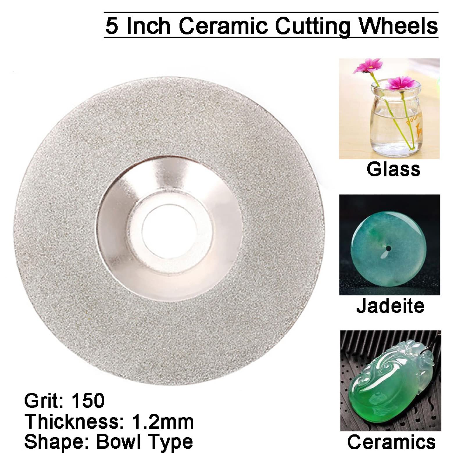 Discos de corte de diamante disco de corte de sier Disco de corte de diamante galvanizado de 125 mm, disco de pulido con forma de cuenco for vidrio, cerámica, jade, grano 150, 1 unidad