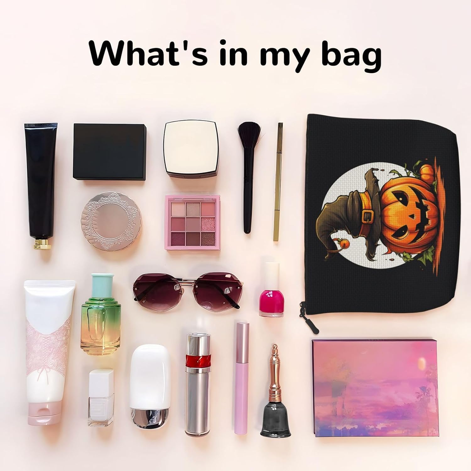 Fake Hemp Halloween Cute Pumpkin Print Makeup Bag image 3