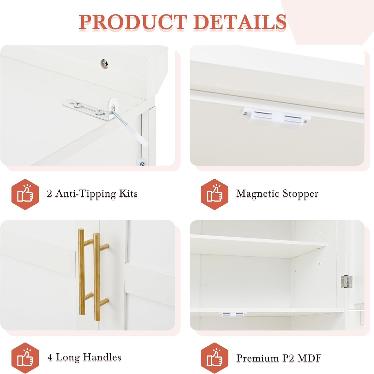 Merax 35.5x17.6x70.9 inches Freestanding Kitchen Pantry Cabinet, Tall Storage Cabinet with 4 Doors, 2 Door Shelves, 8 Pull-Out Trays and Adjustable Shelf for Dining Room, White