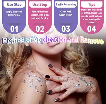 Laza Body Glitter, 2 Jars Holographic Chunky Sequins with Glitter Glue Perfect for Women Eyeshadow Makeup Face Paint Festival Rave outfits Hair Accessories Carnival Party Costumes - Bright Gold Silver