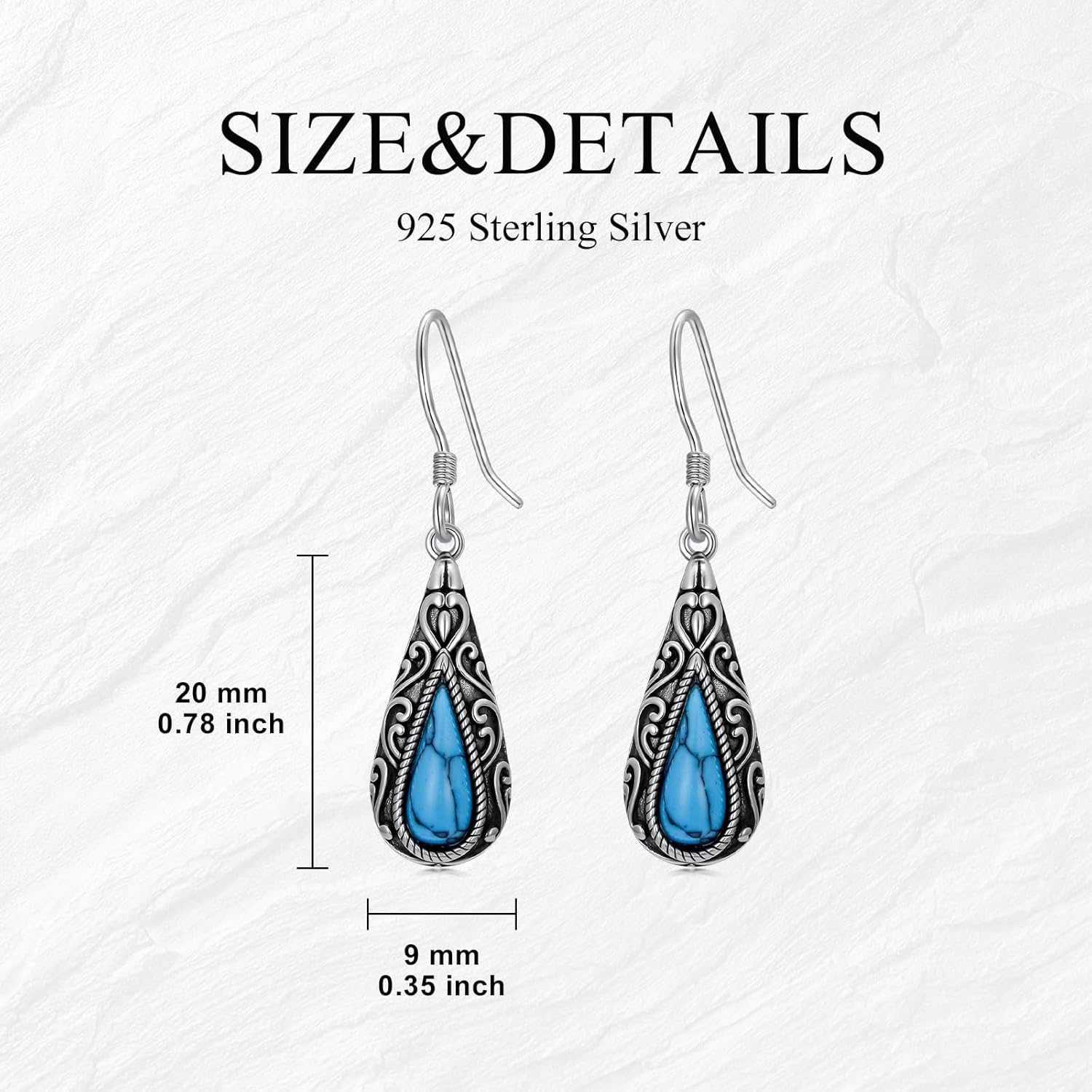 Turquoise Earrings for Women 925 Sterling Silver Bohemian Western Drop Earrings Teardrop Turquoise Jewelry for Women - Image 5