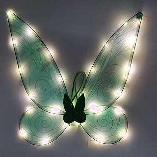 Asas de fadas iluminadas para adultos, asas de fadas de borboleta de LED para mulheres e meninas, fantasia de fada para mulheres, crianças, asas de anjo, borboleta, fada, brilhante, asa de princesa, fantasia de Halloween, festa de Halloween (verde)