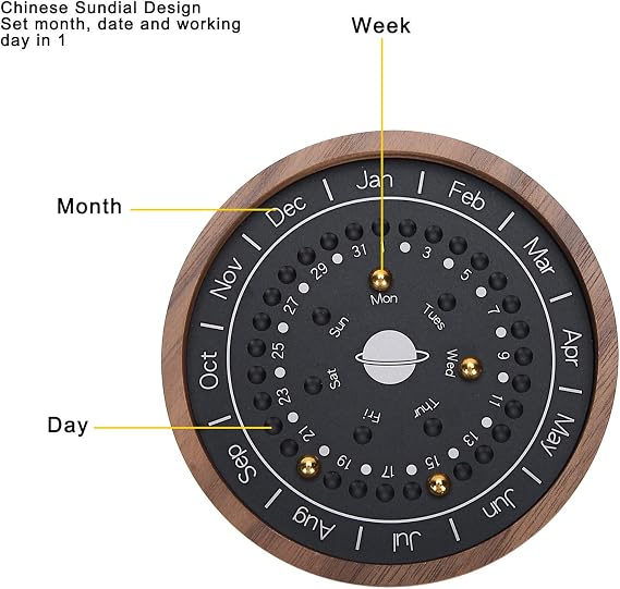 HEEPDD Wooden Planetary Perpetual Calendar, Black, Creative Business Desk Calendar for Office Home Decoration