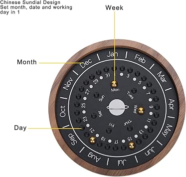 HEEPDD Wooden Planetary Perpetual Calendar, Black, Creative Business Desk Calendar for Office Home Decoration