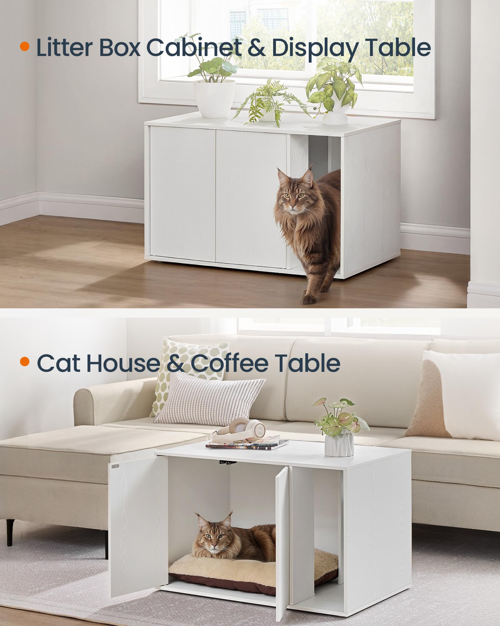 SONGMICS HOME Kattenbak Kast – Gereedschapsloze Montage, Push-to-Open, Geschikt Voor Grote Katten, Wit