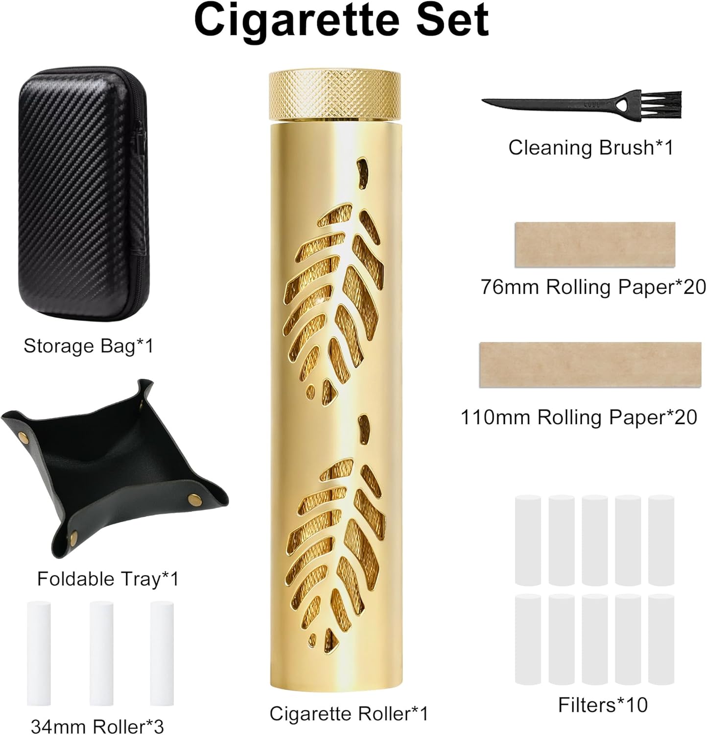 Cigarette Rolling Machine, Joint Roller Vintage with 76mm/110mm Papers, Filters, Tray & Storage Bag - Solid Brass & Pure Copper Roller Machine for Flavours Tobacco - Perfect Gift for Adult Men & Women