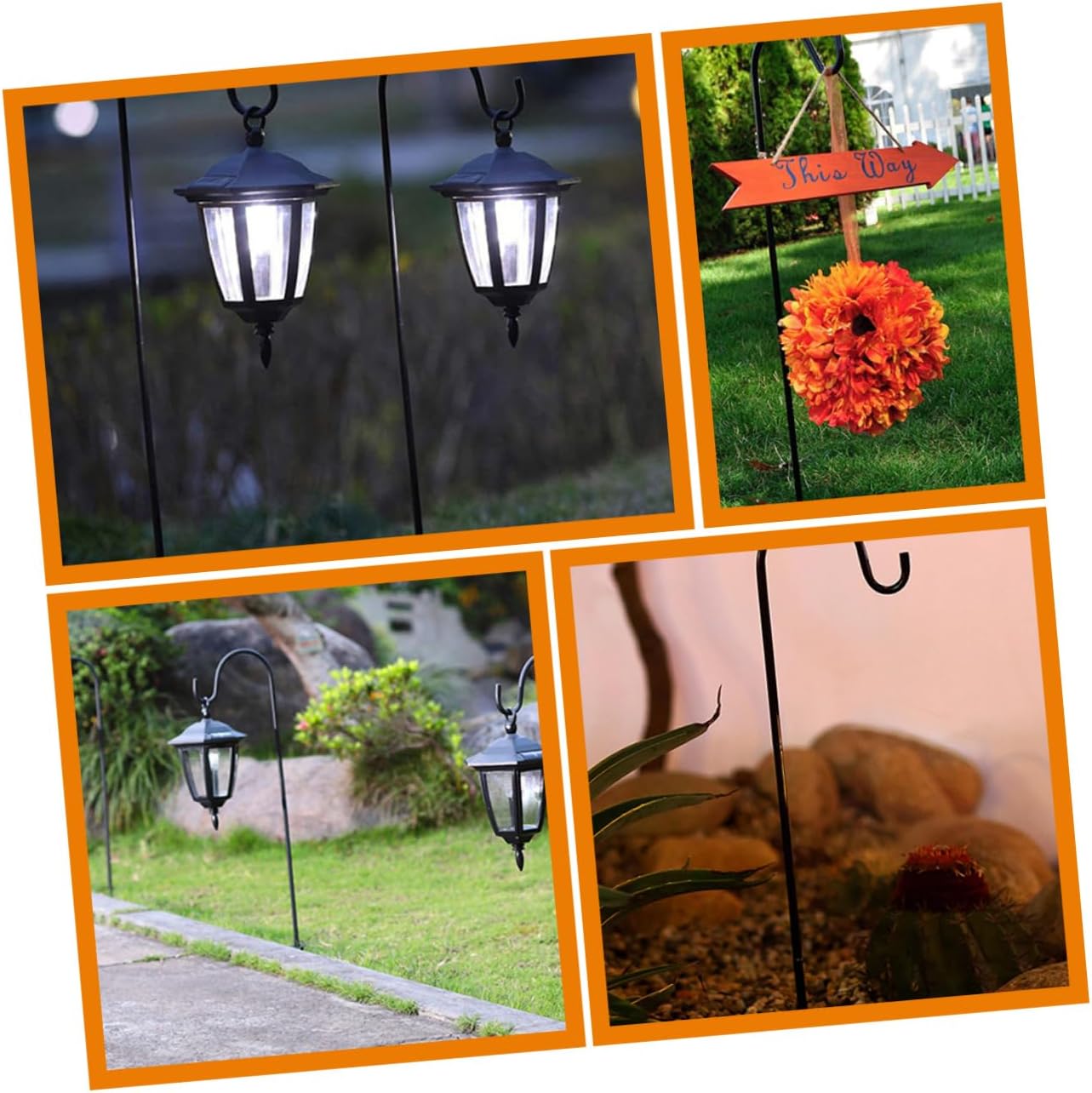 POPETPOP Shepherd Hooks for Outdoor Decorative Iron Solar Garden Stake Base for Hanging Lanterns Wind Chimes and Plant Baskets Vintage Design Sturdy 6-Piece Set