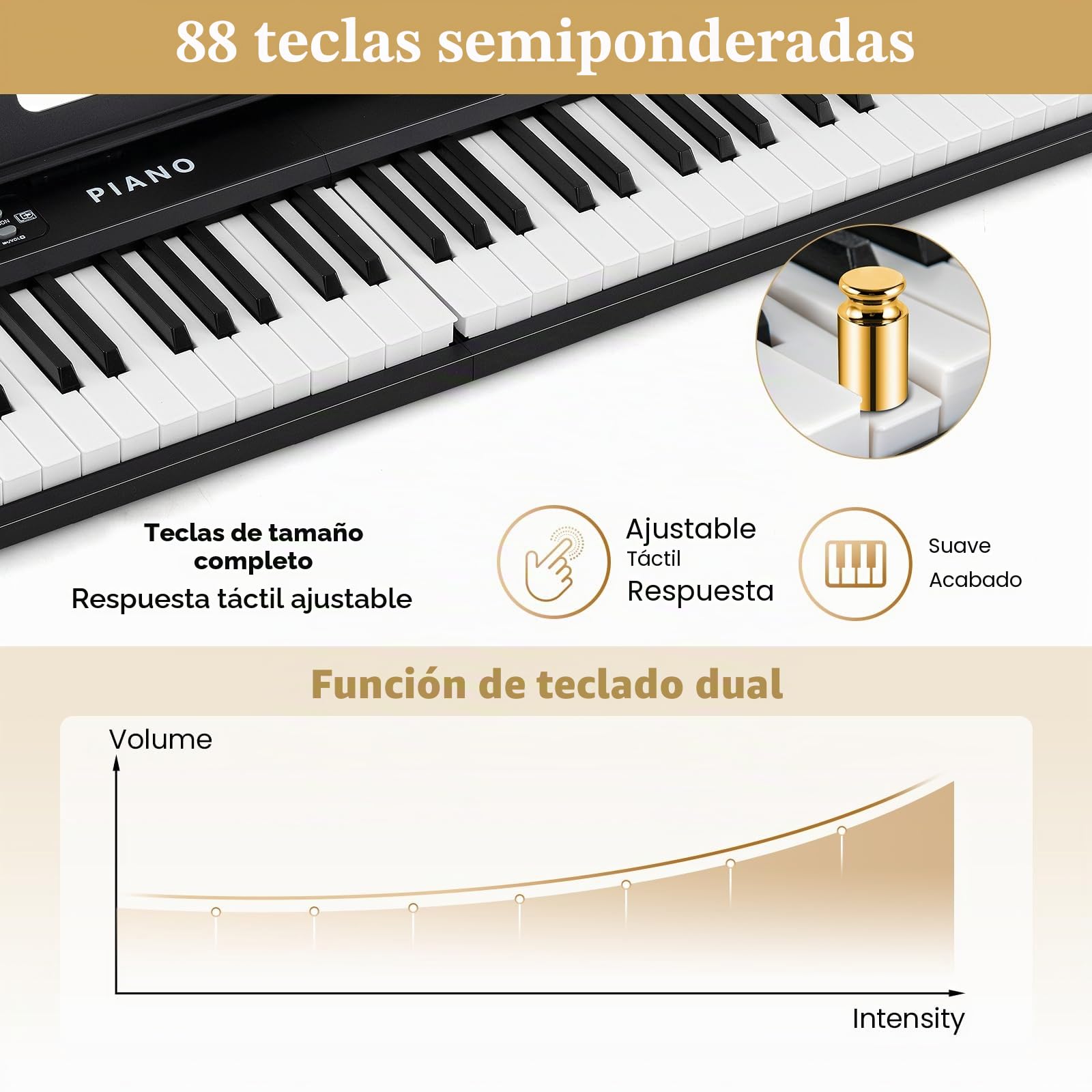 KOMFOTTEU Piano Digital 88 Teclas, Teclado Electrónico Plegable con 1000 Ritmos & 150 Canciones de Demostración, Teclado de Piano Doble con Micrófono, Atril, Altavoces
