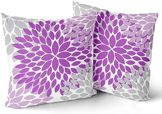 Light Purple Grey Pillow Covers 18x18 Inch Mauve Dahlias Floral Lilac Colour Gray Throw Pillows Modern Farmhouse Rustic Heliotrope Lavender Pillow Cases for Couch Room Bed Cushion Outdoor Set of 2
