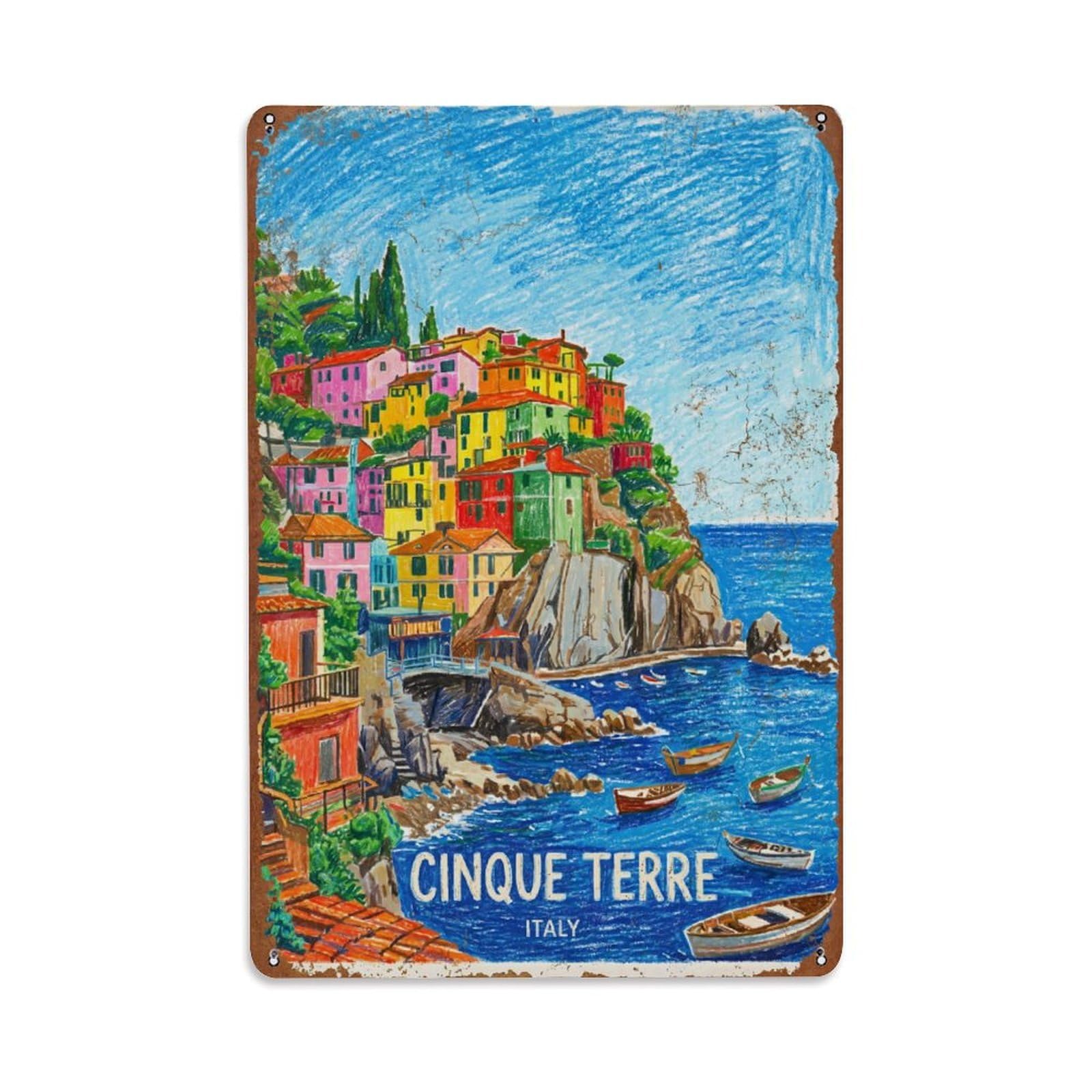 Yrnq 08X12inch Vintage Style Vintage Travel Cinque Terre Italy Direction Metal Tin Sign