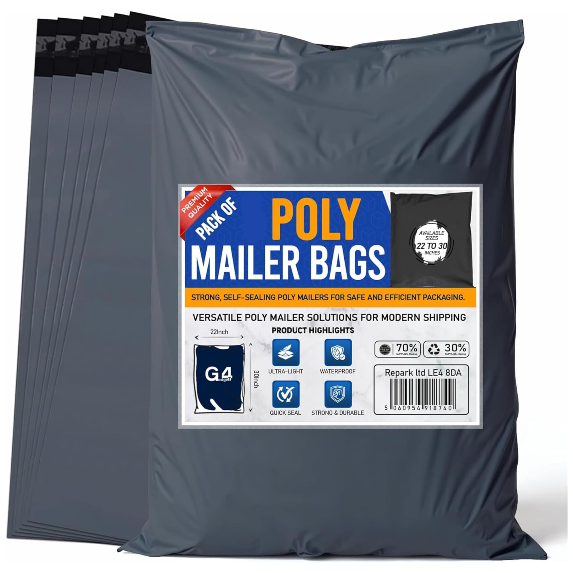 G4GADGET 50 Pack Extra Large Grey Mailing Bags 22x30 Inch [559mm x 762mm] – Strong Self Seal Postal Bags for Clothes, Vinted Shipping, Parcel Packaging, Mailing & Delivery