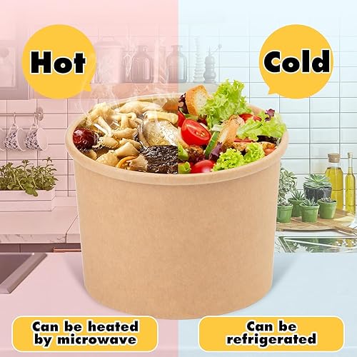 Miniatura 4 de 75 juegos Vasos de sopa de papel de 12 onzas, recipientes de papel para alimentos con tapa ventilada, recipientes de papel desechables para sopa de