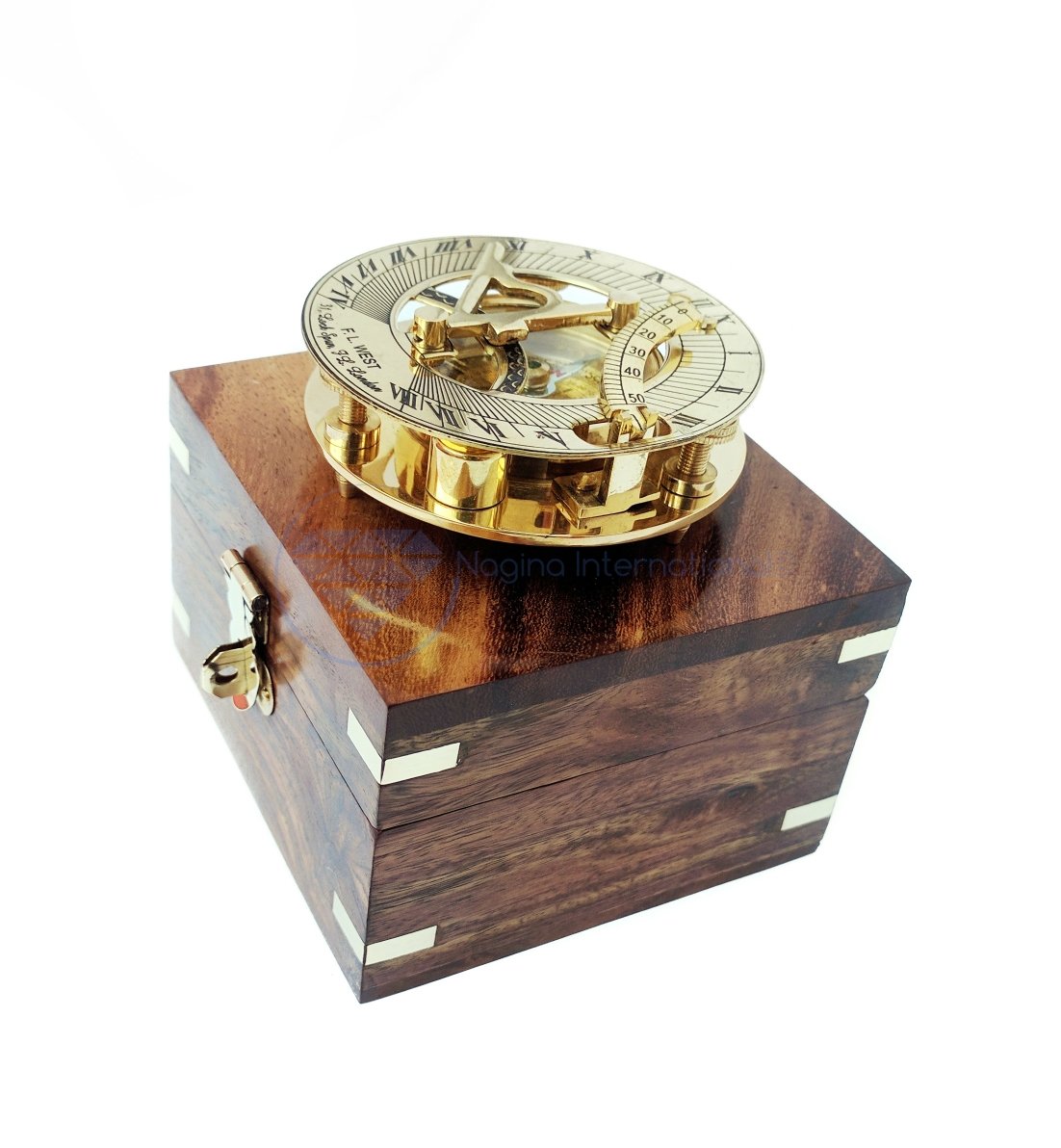 Nagina International Coffre en Bois avec incrustations d'ancrage décoratif | Cadran Solaire 3 "avec boîte en Bois | Décor Maritime du Pirate