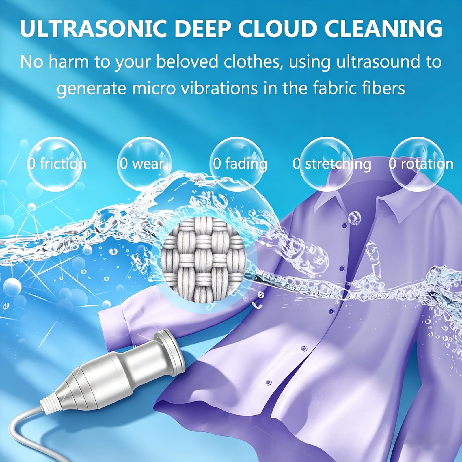 Pulitore ad ultrasuoni portatile for uso domestico | 4 modalità di pulizia e timer automatico, bacchetta di pulizia a ultrasuoni da 60 kHz, for occhiali, frutti di mare.